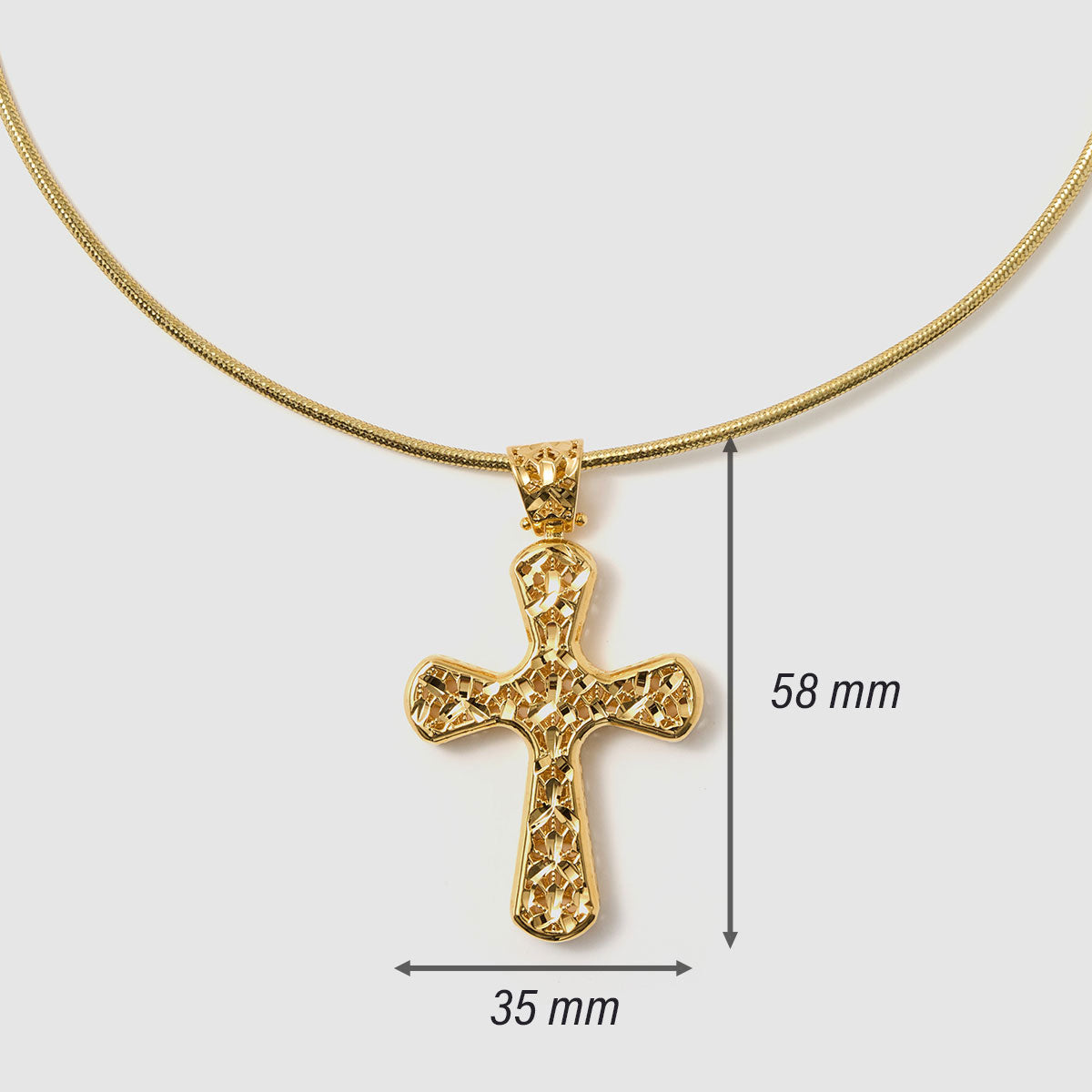 Crossroads of Time, A beautifully detailed textured cross pendant in bronze, adding depth and character to any outfit.
Available in gold and black tones.