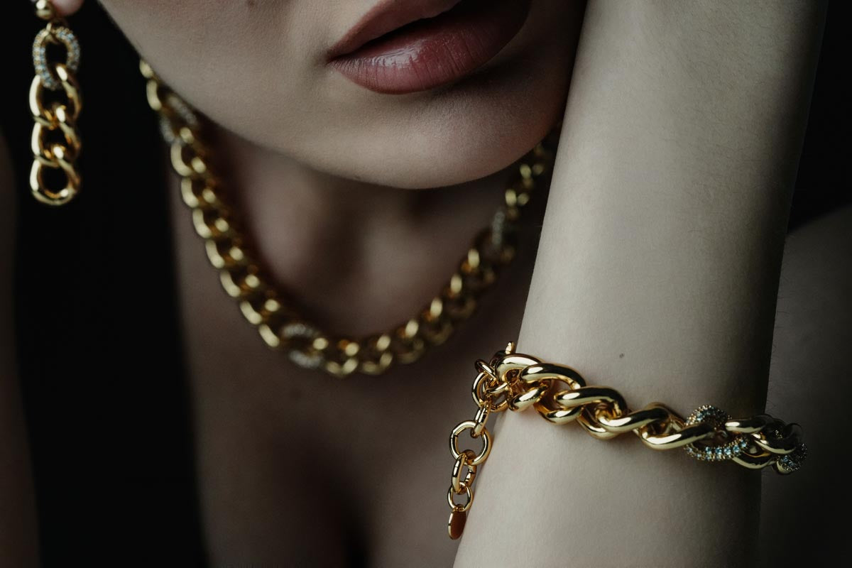 Venetian Chains, Bold chain bracelet embellished with shimmering zircons.