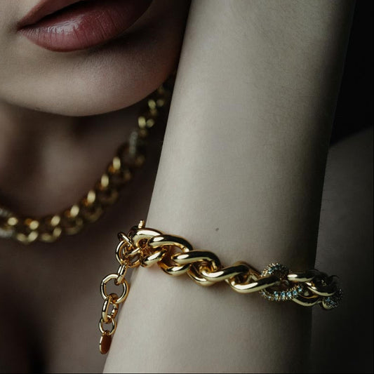 Venetian Chains, Bold chain bracelet embellished with shimmering zircons.